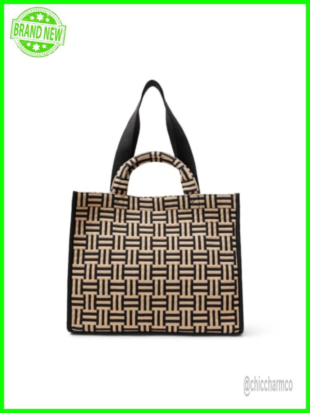 Jacquard Tote Bag Cotton Structured Magnetic Snap Shoulder Handbag